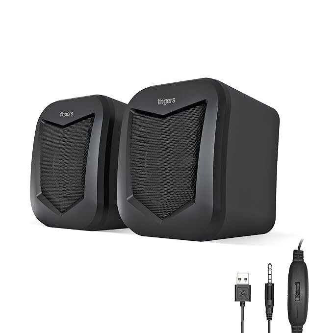 FINGERS DeskSound 2.0 USB Powered Multimedia 2.0 Speakers with Inline Volume Controller and Simple Plug-n-Play (Midnight Black)
