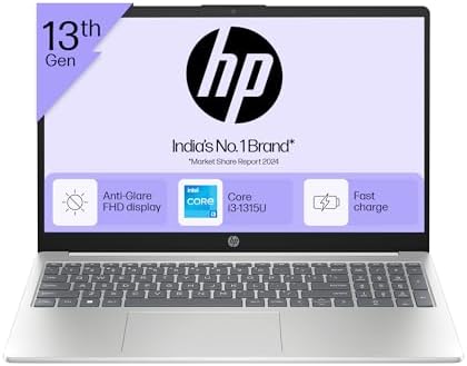 HP 15, 13th Gen Intel Core i3-1315U Laptop (8GB DDR4, 512GB SSD) Anti-Glare, Micro-Edge, 15.6"/39.6cm, FHD, Win 1, MS Office 21, Silver, 1.59kg, Intel UHD Graphics, 1080p FHD Camera, fd0186TU