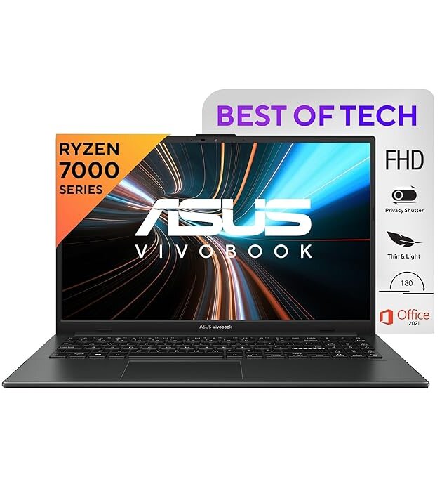 ASUS Vivobook Go 15 (2023), AMD Ryzen 5 7520U, 15.6" (39.62 cm) FHD, Thin and Light Laptop (16GB/512GB SSD/Integrated Graphics/Windows 11/Office 2021/Black/1.8 Kg), E1504FA-NJ549WS